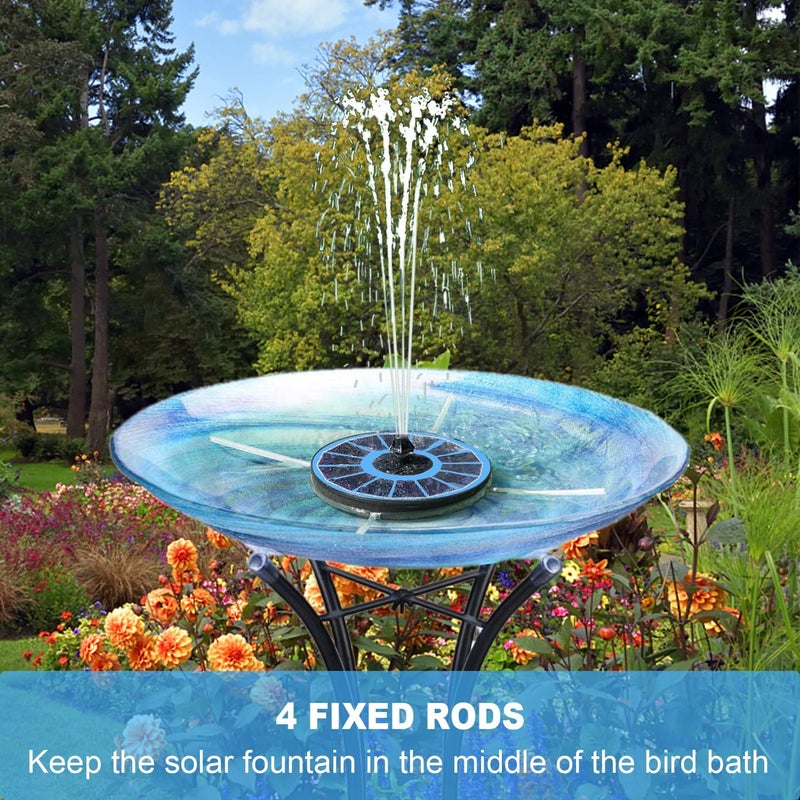 Yzert Solar Fountain with 2000 mAh Battery Backup Works in Cloudy, Glass Solar Powered Bird Bath Fountains with 7 Nozzles, 3.5 W Solar Fountain Pump for Birdbath,Garden, Outdoor, Pond (Blue) - Image 3
